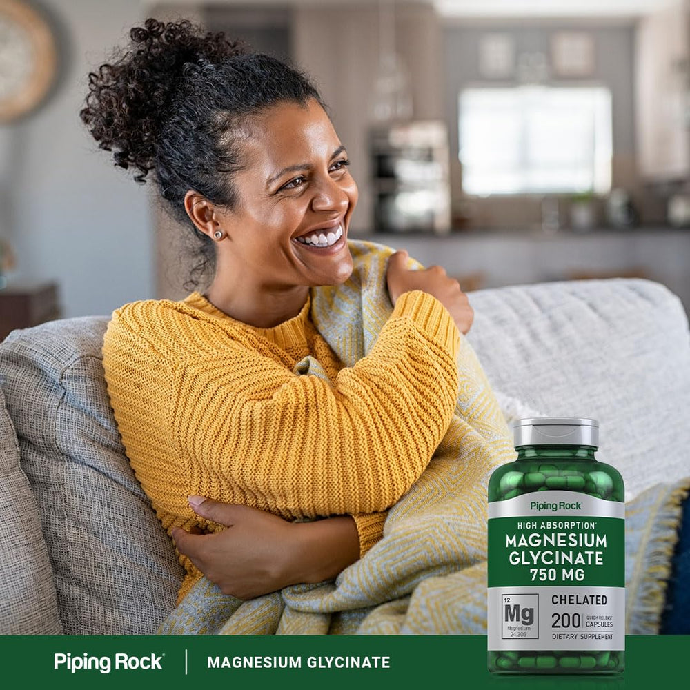 Two-pack display of Piping Rock magnesium glycinate capsules for value.