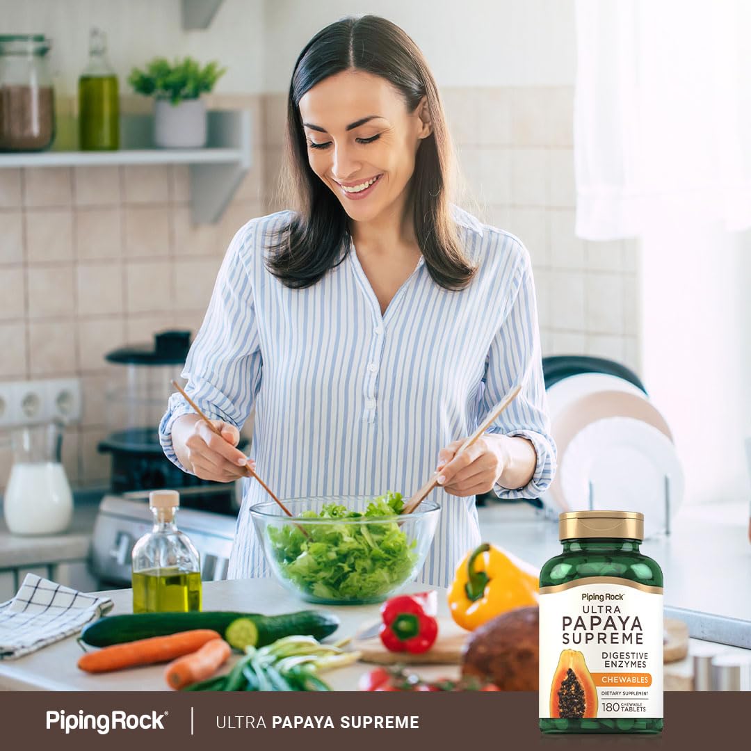 Piping Rock Pack of 2 papaya enzymes chewables for travel-friendly digestion aid.