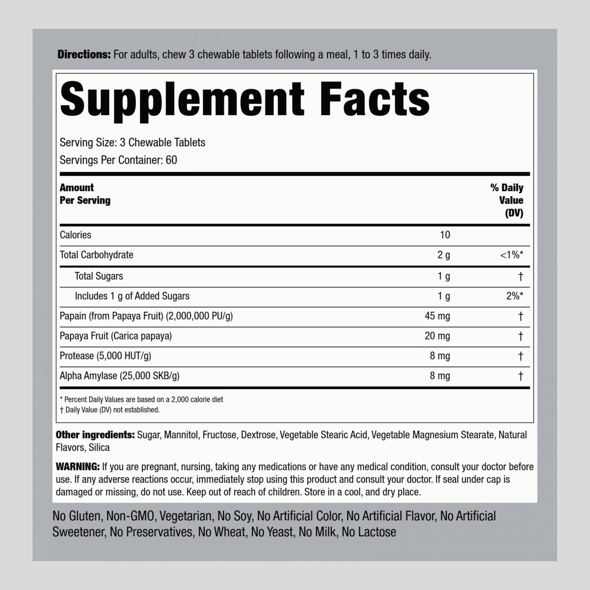 Piping Rock Papaya Digestive Enzymes chewables tropical flavor for enjoyable digestion aid.