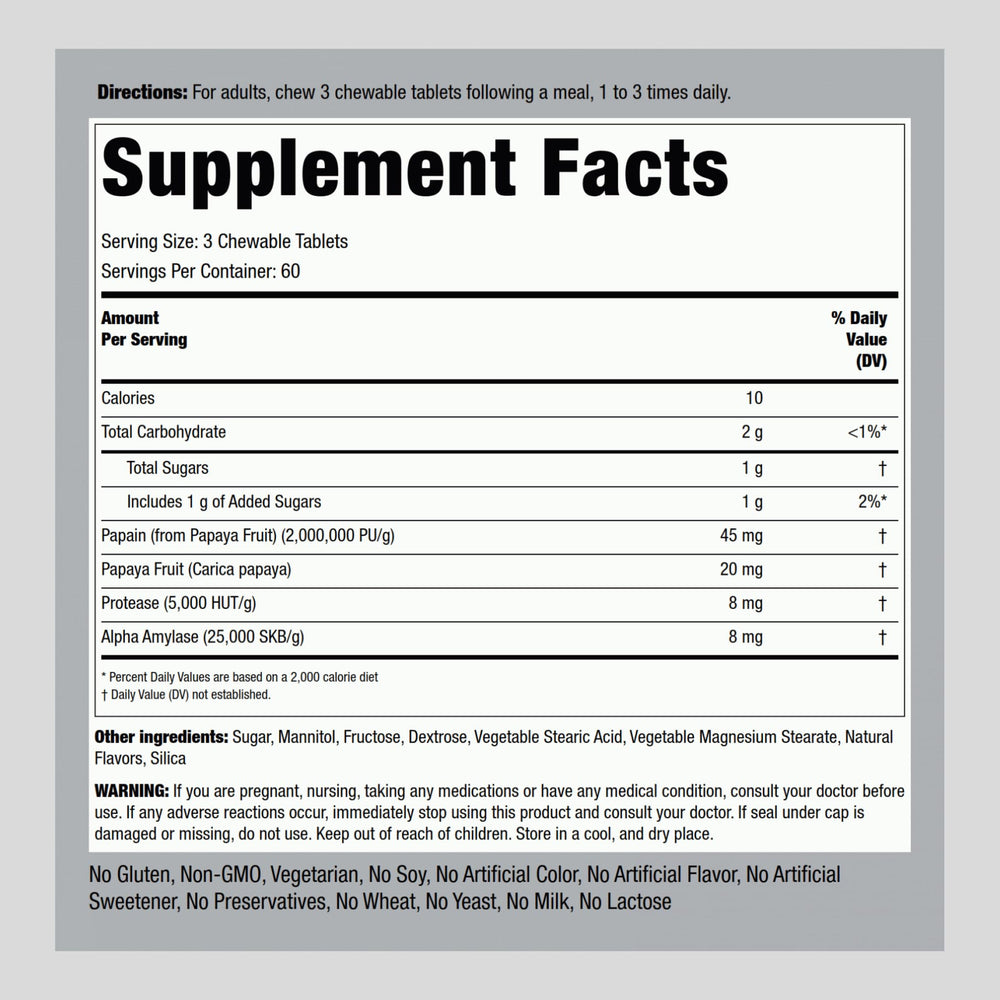 Piping Rock Papaya Digestive Enzymes chewables tropical flavor for enjoyable digestion aid.