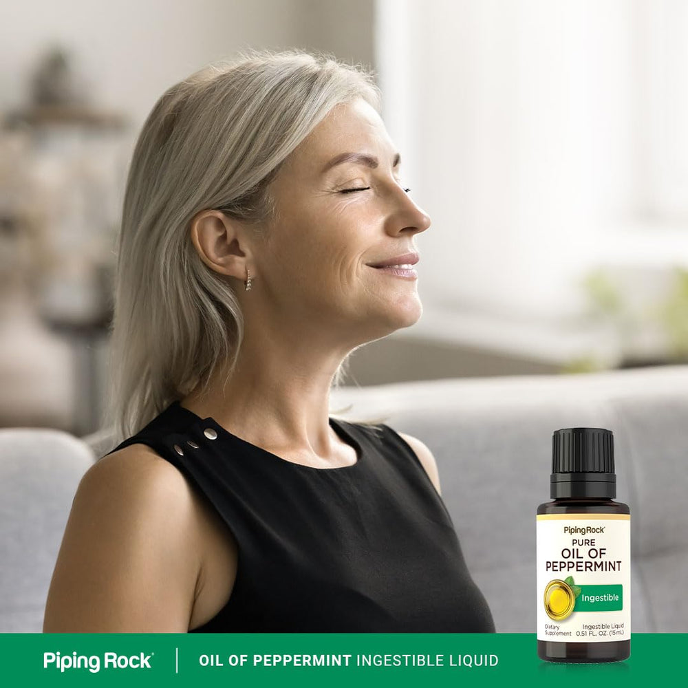 Piping Rock Peppermint Oil 15ml usage drops demonstrating simple dosing