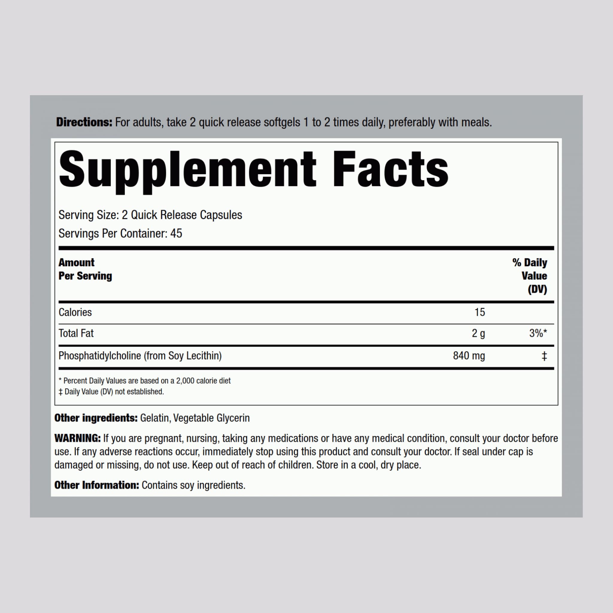 Close-up of Piping Rock Phosphatidyl Choline softgels inside bottle