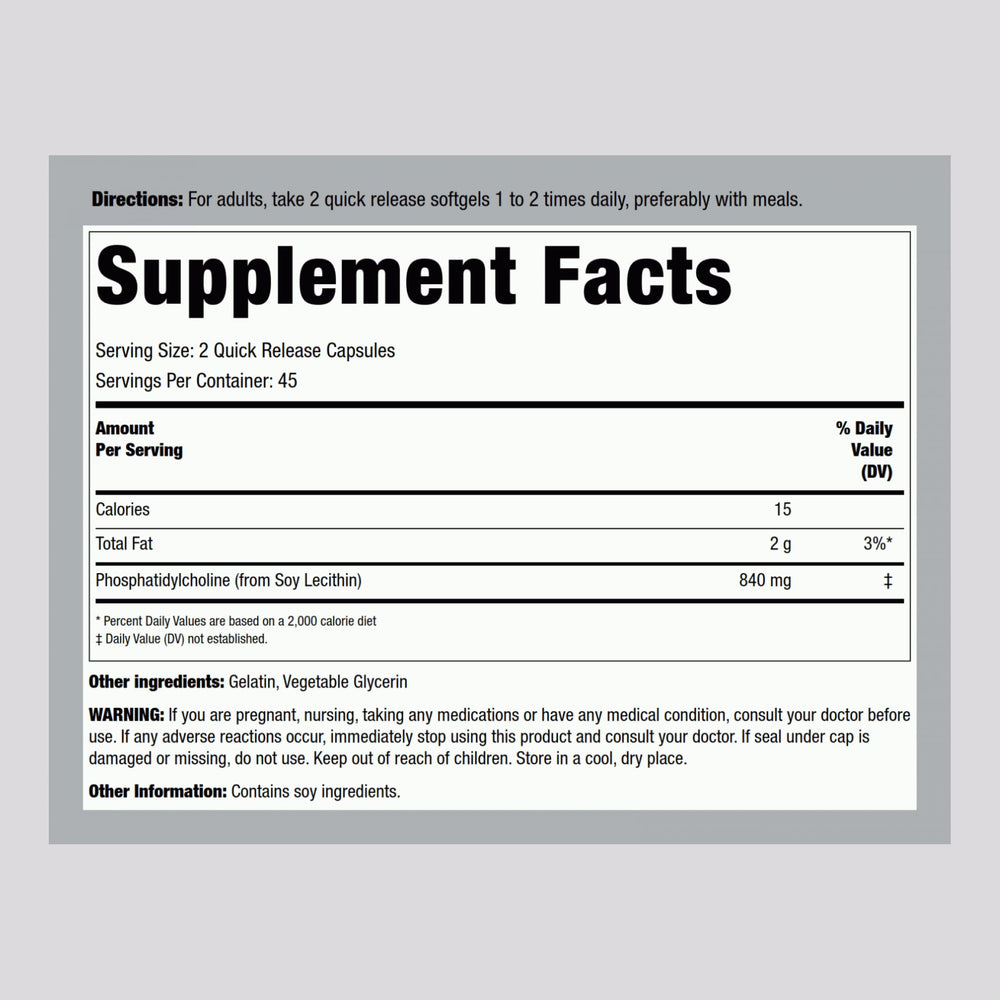 Close-up of Piping Rock Phosphatidyl Choline softgels inside bottle
