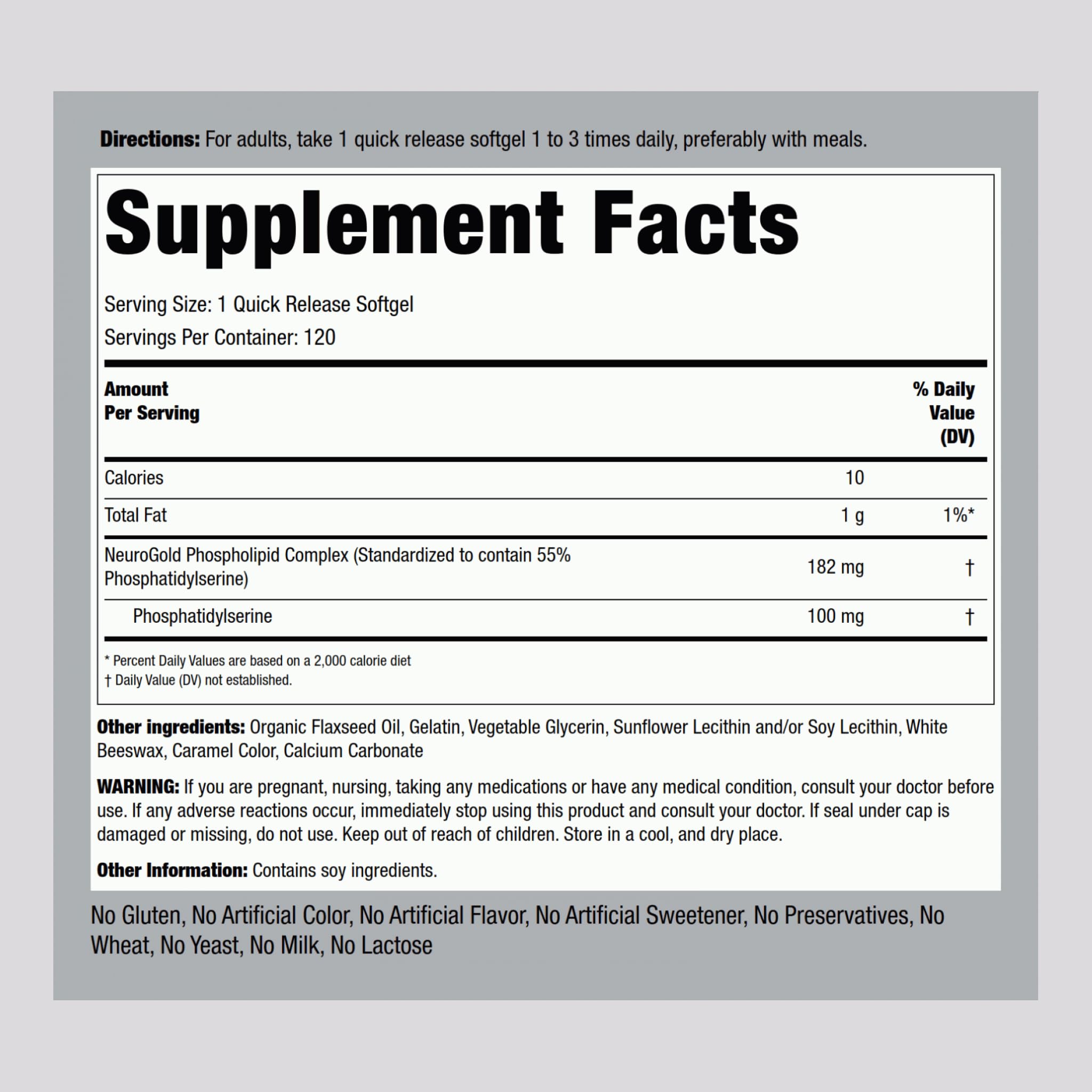 Piping Rock PS 100mg softgels close-up highlighting quick-release capsules.