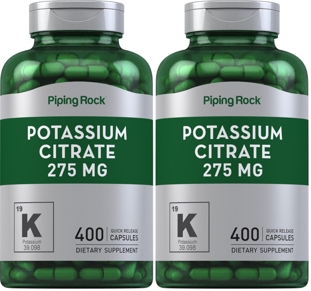Piping Rock Potassium Citrate 275 mg bottle closeup highlighting purity and potency.