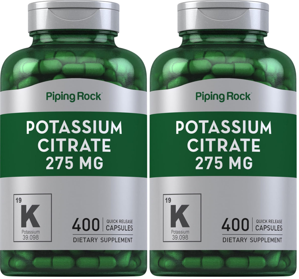 Piping Rock Potassium Citrate 275 mg bottle closeup highlighting purity and potency.