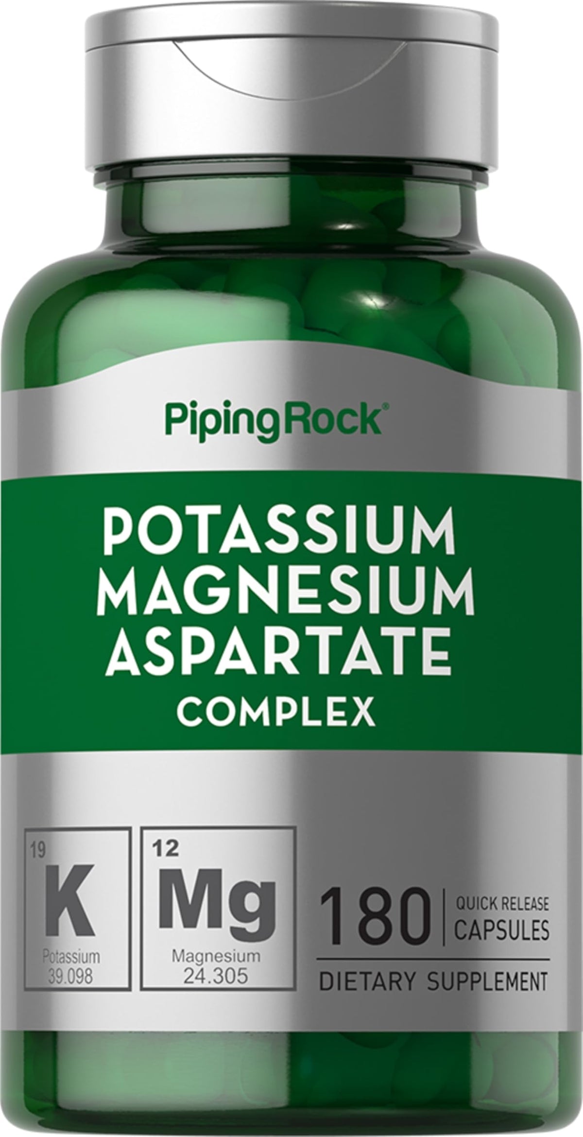 Piping Rock Potassium Magnesium Aspartate bottle for daily mineral support.