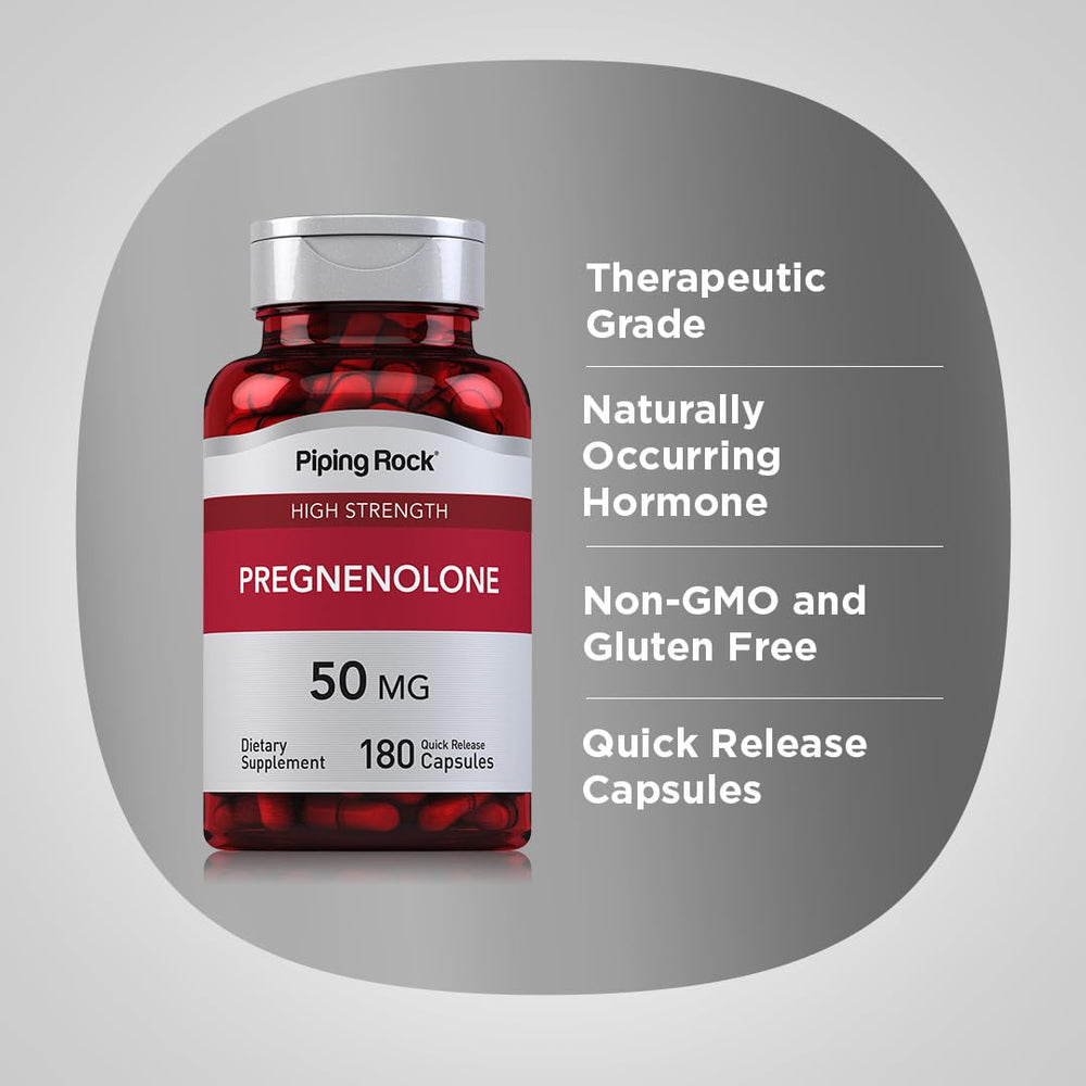 Piping Rock Pregnenolone 50 mg ingredients label signaling transparent sourcing.