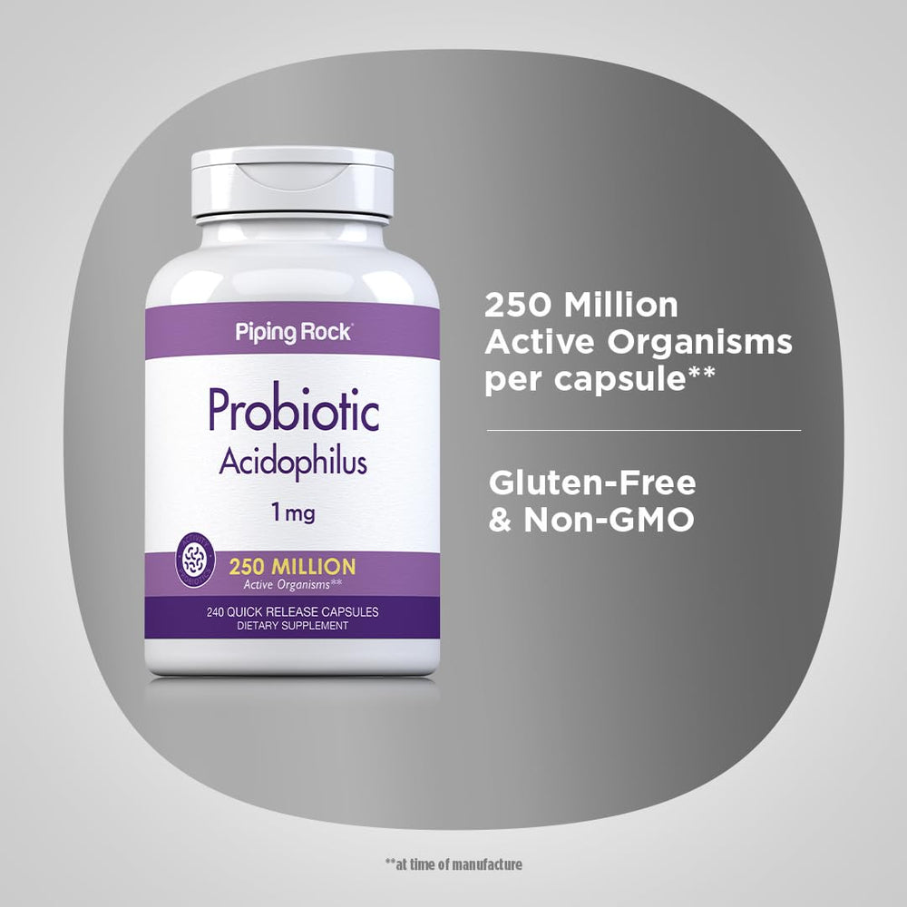 Piping Rock Probiotic Acidophilus two-pack box illustrating value and purity commitment.