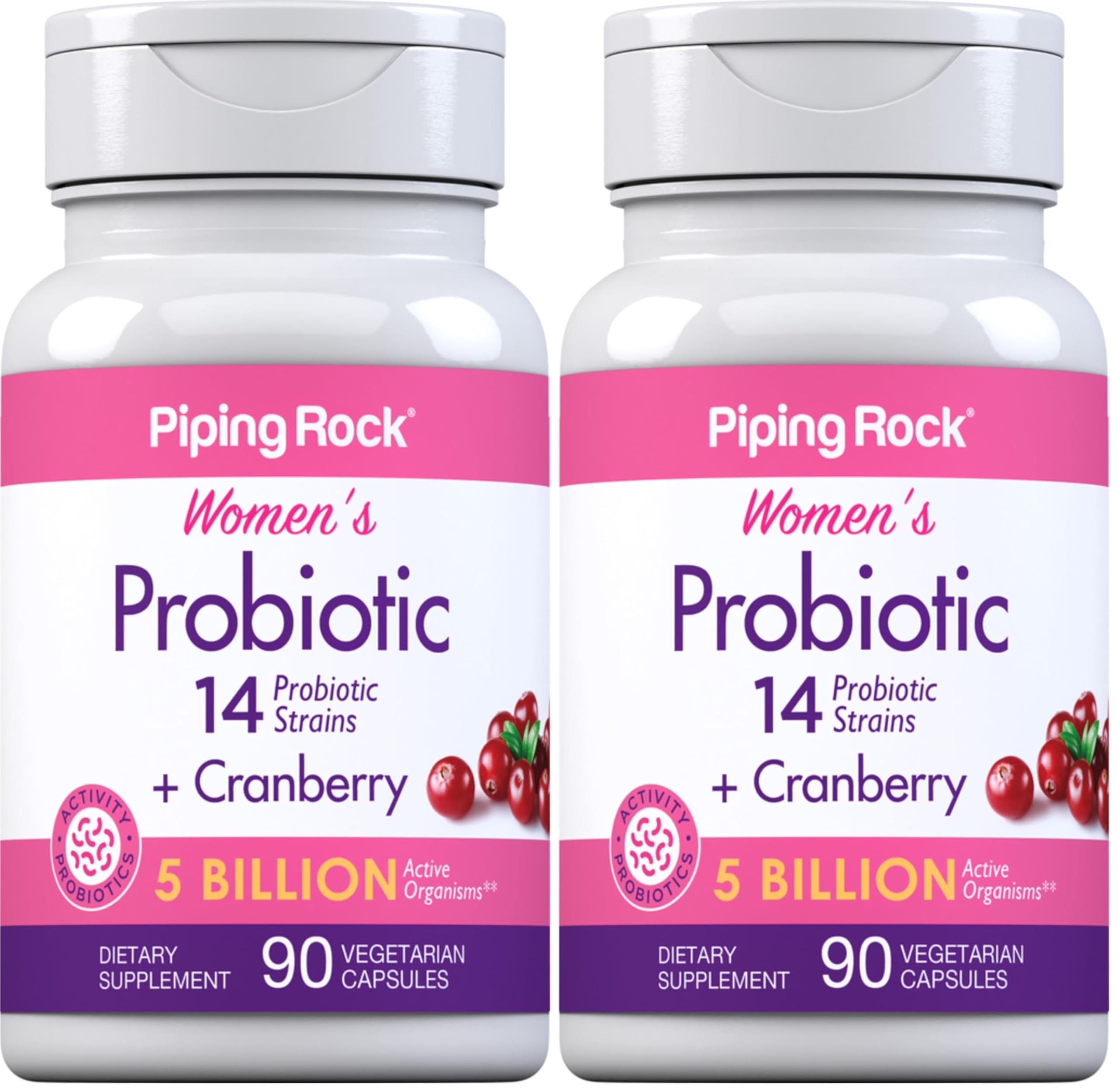 Piping Rock Probiotic with Cranberry for Women bottle shown for daily wellness usage
