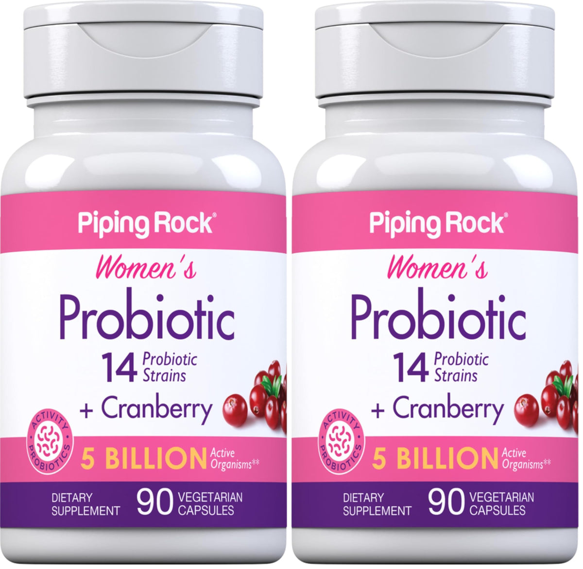 Piping Rock Probiotic with Cranberry for Women bottle shown for daily wellness usage