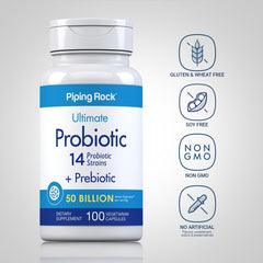 Piping Rock Probiotic Lactobacillus blend capsule close-up for digestive comfort.