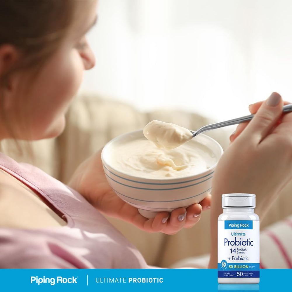 Piping Rock Probiotic vegetarian and gluten-free icon indicates diet-friendly options.