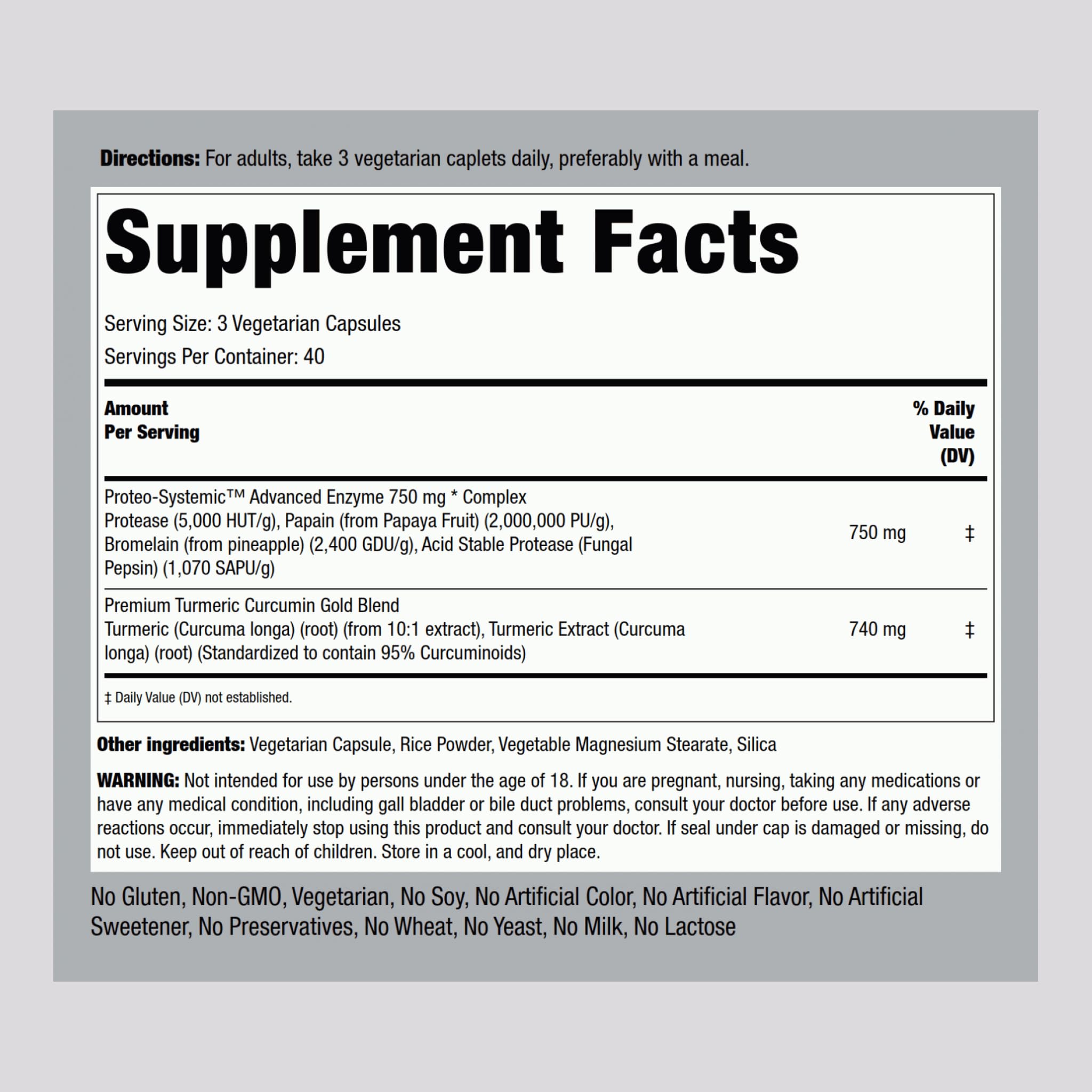 Piping Rock Proteolytic Enzymes capsules close-up emphasizing vegetarian formula.