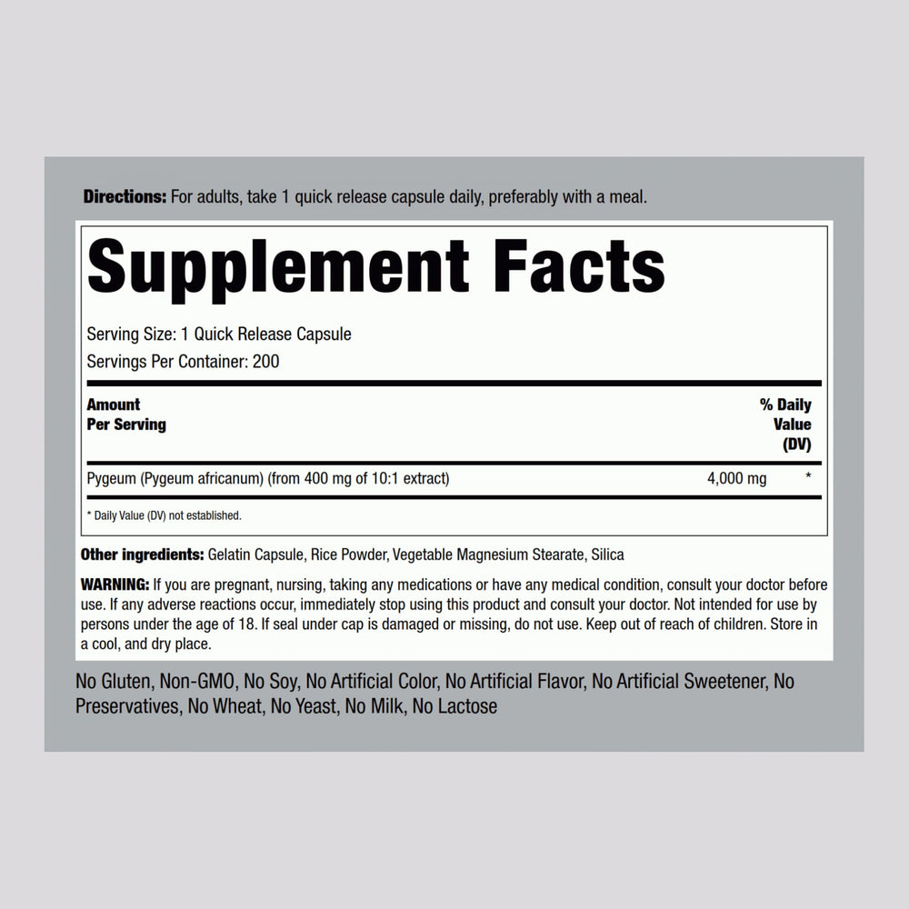 Piping Rock Pygeum 4000 mg capsules close-up for easy daily routine