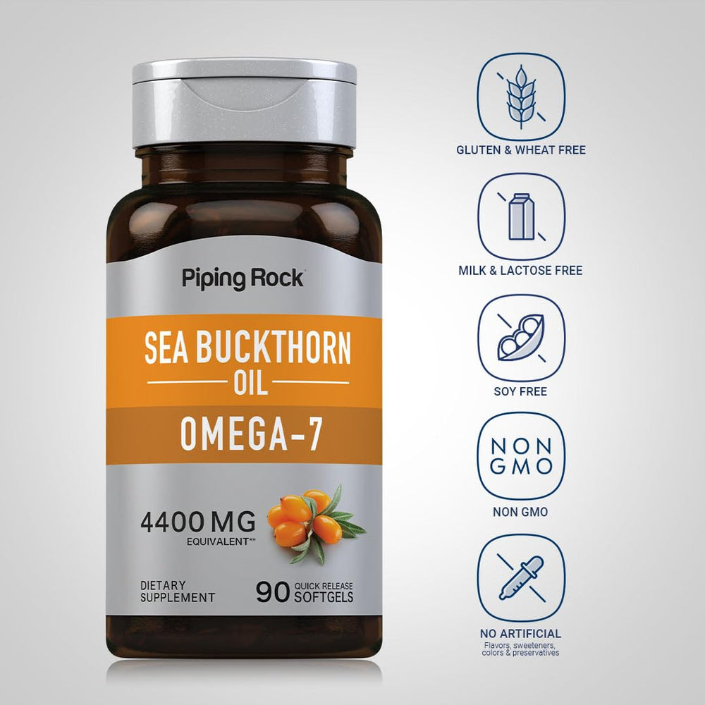 Gluten-free and non-GMO badges on Piping Rock packaging indicate quality.