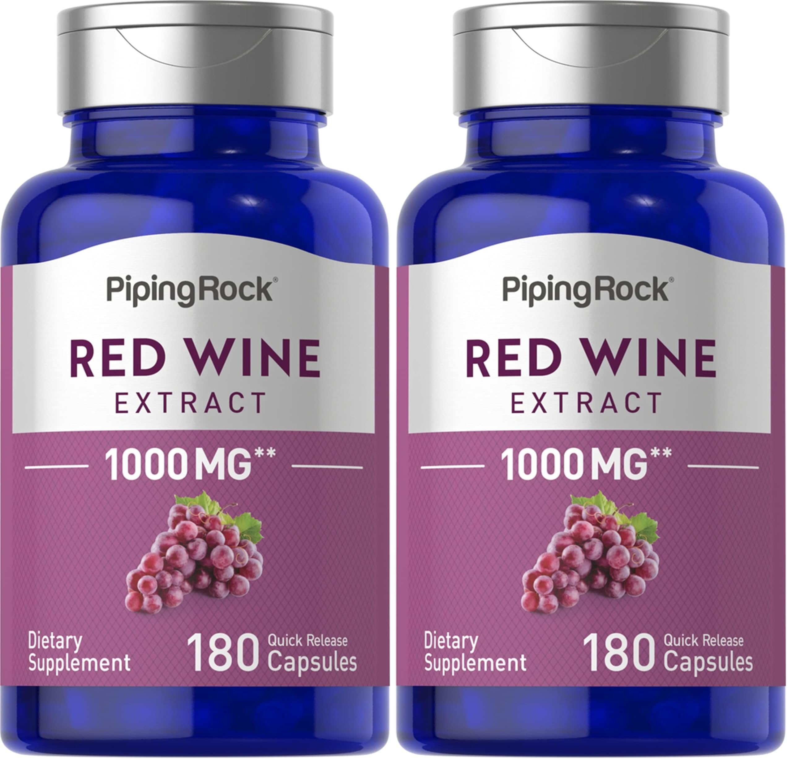 Piping Rock Red Wine Extract Capsules 1000mg bottle for convenient daily supplementation.