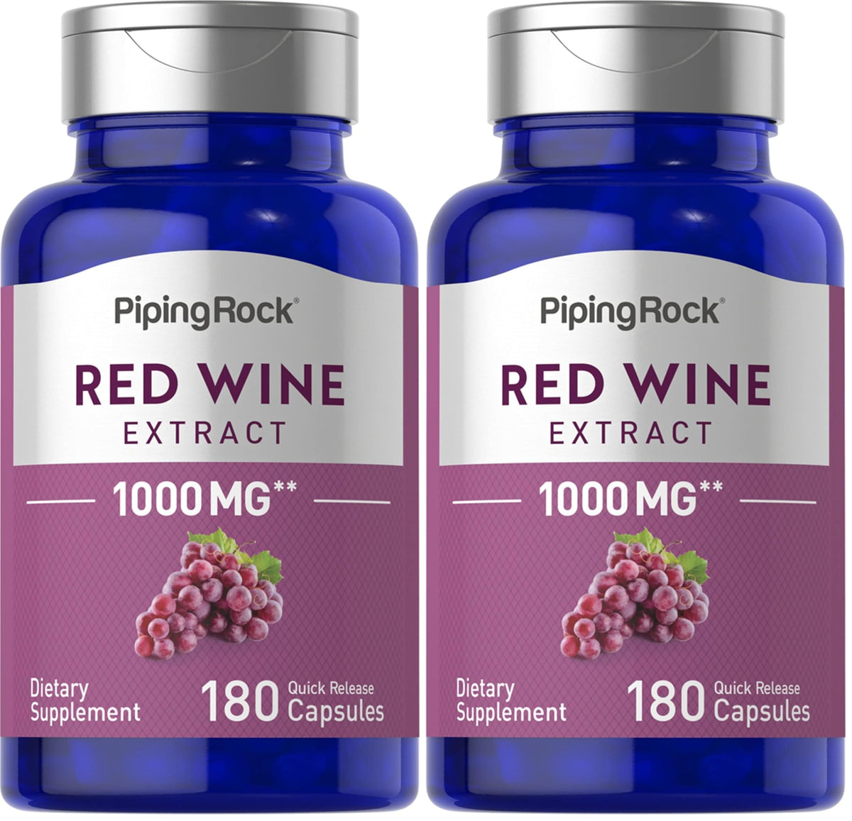 Piping Rock Red Wine Extract Capsules 1000mg bottle for convenient daily supplementation.