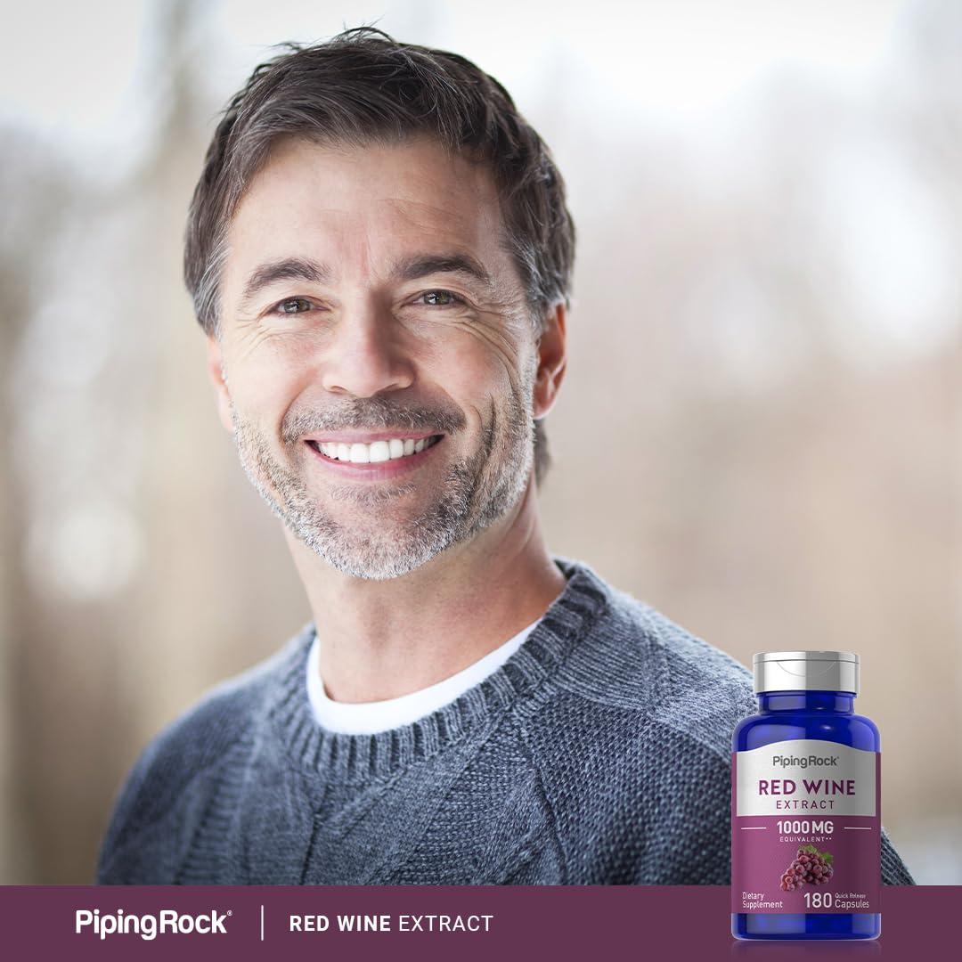 Piping Rock Red Wine Extract capsules quick-release format for on-the-go use.