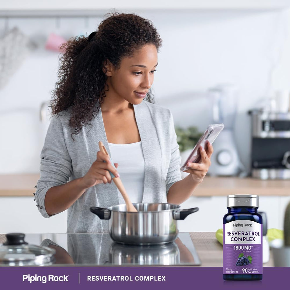 Piping Rock Resveratrol Complex 90 capsules per bottle for easy daily use.