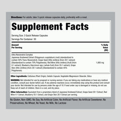 Piping Rock Resveratrol Complex bottle back with per-pack potency details.