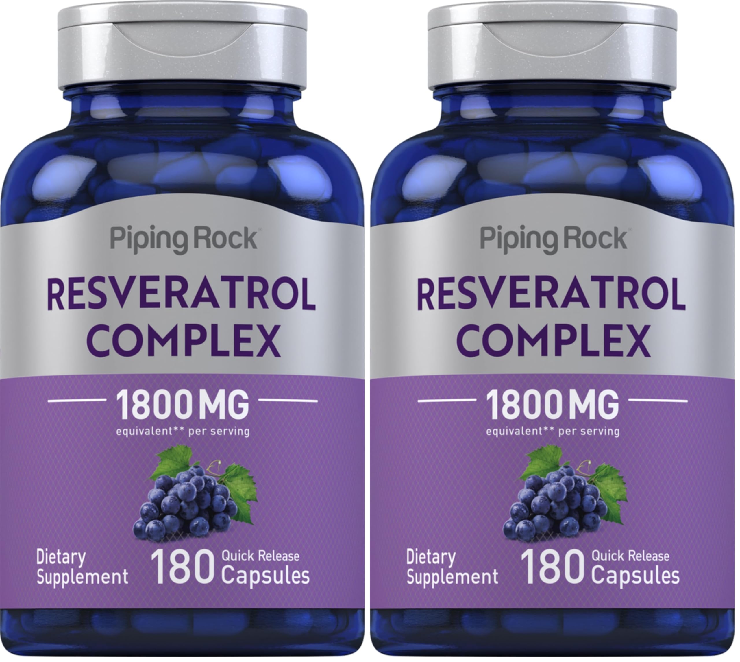Piping Rock Resveratrol Complex bottle supports daily wellness with grape seed extract.