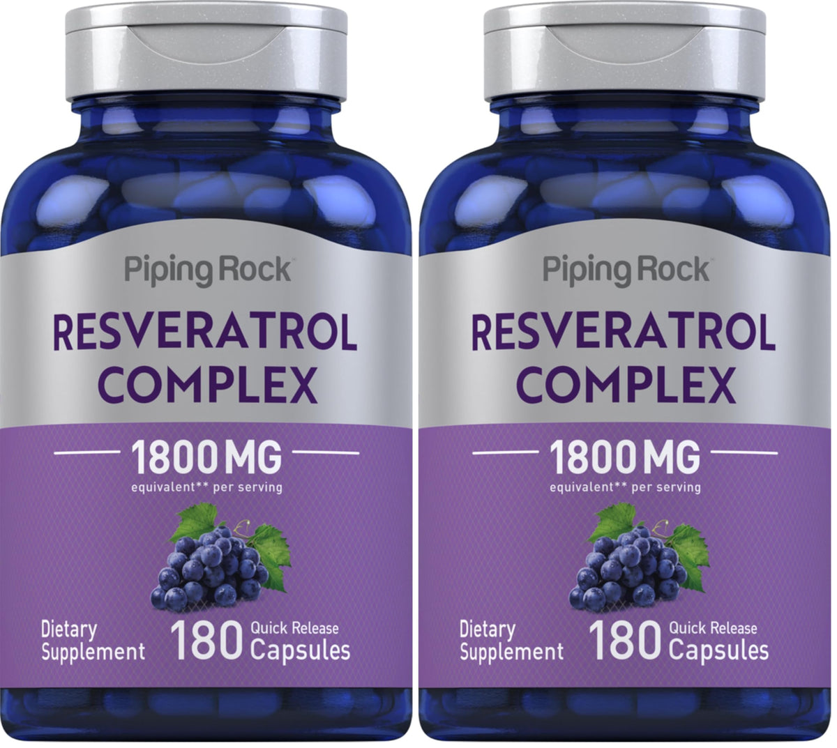 Piping Rock Resveratrol Complex bottle supports daily wellness with grape seed extract.