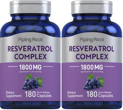 Piping Rock Resveratrol Complex bottle supports daily wellness with grape seed extract.