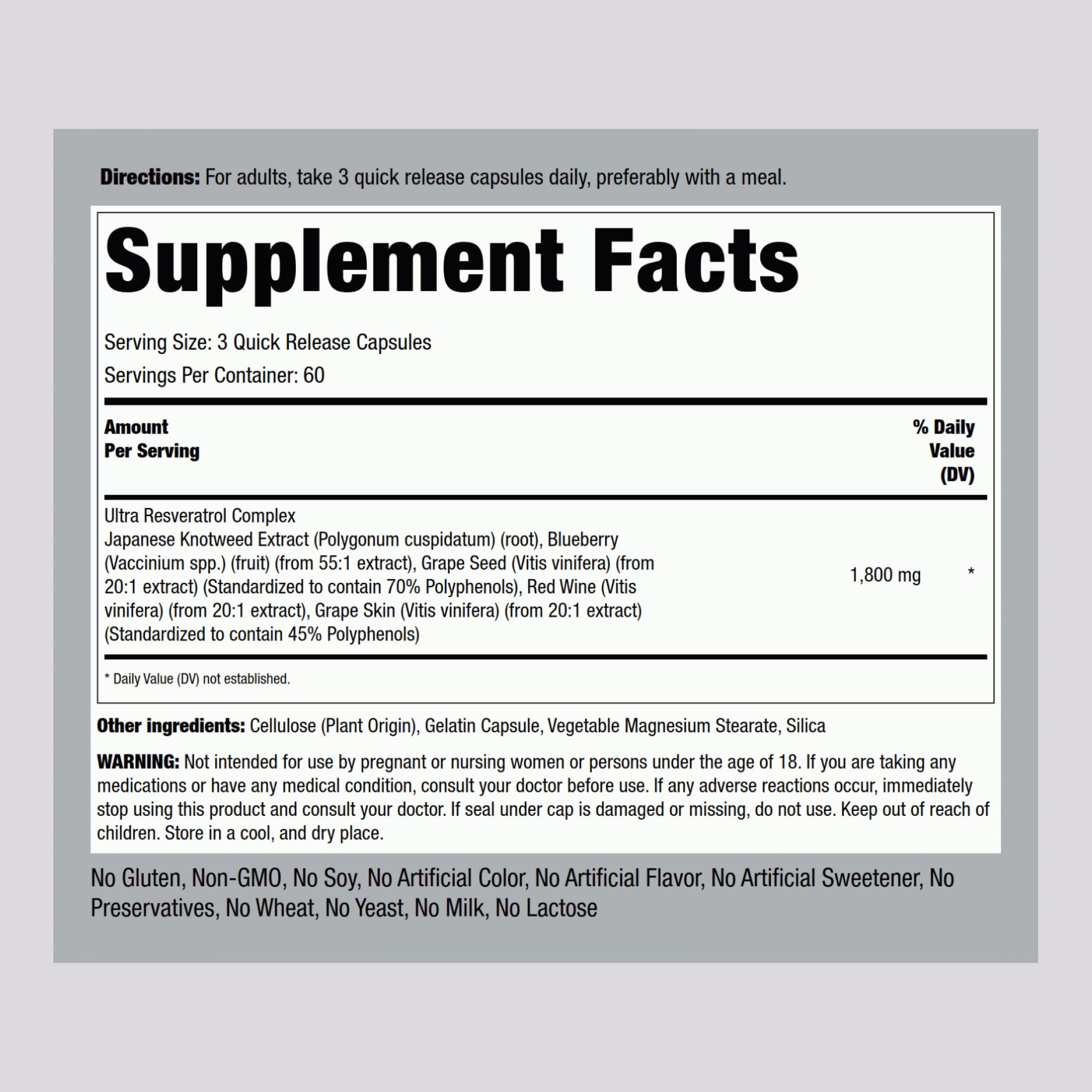 Piping Rock Resveratrol Complex capsules ready for daily use in a convenient bottle.