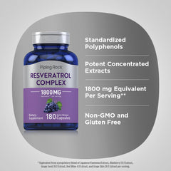 Piping Rock Resveratrol Complex label clearly shows ingredients and gluten-free status.