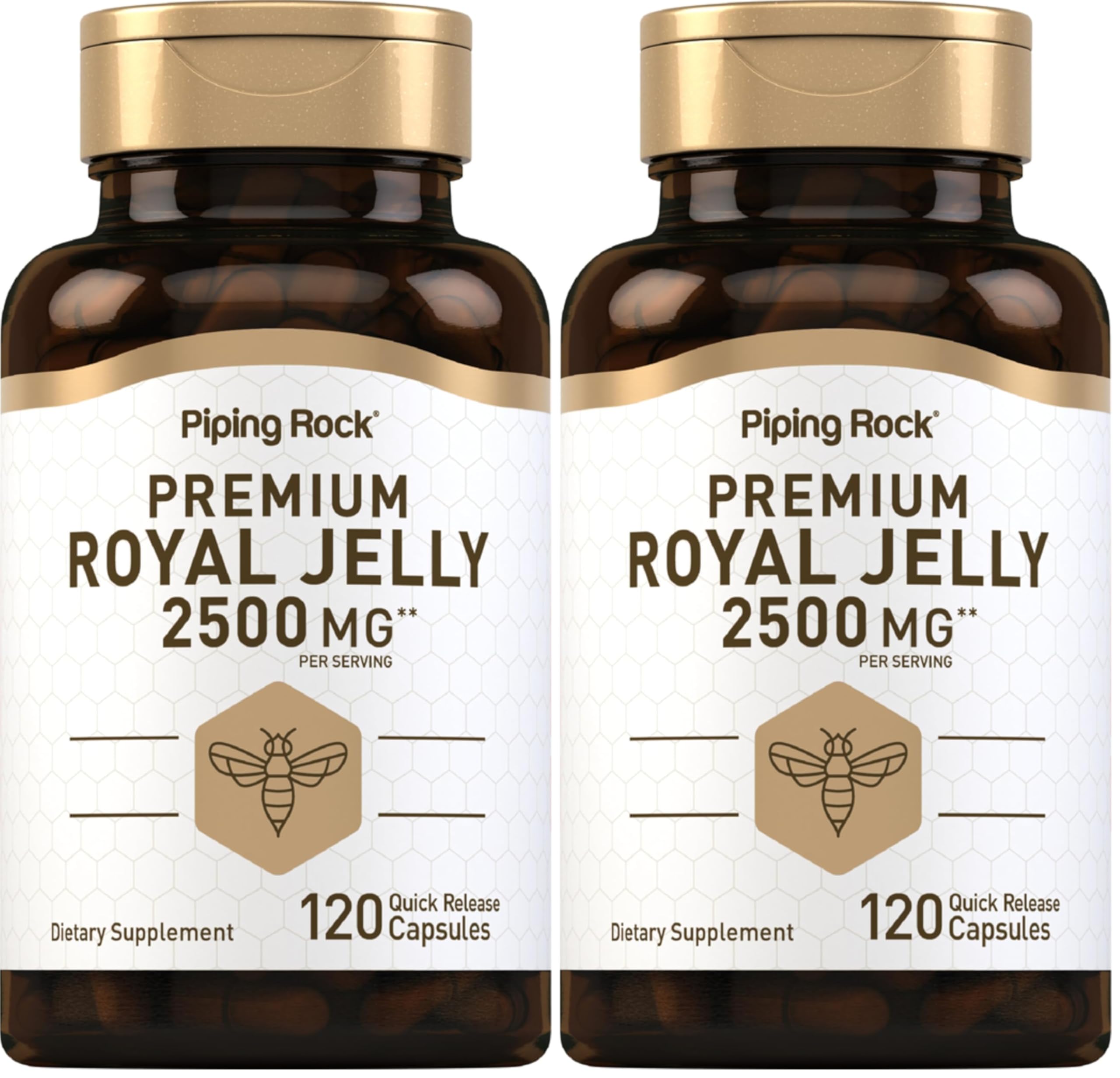 Piping Rock Royal Jelly Capsules bottle front shows premium, high-potency formula for daily wellness.