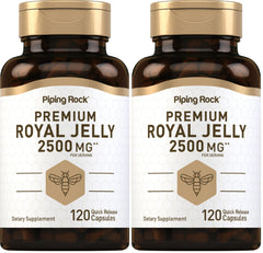Piping Rock Royal Jelly Capsules bottle front shows premium, high-potency formula for daily wellness.