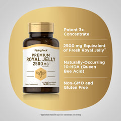 Piping Rock Royal Jelly Capsules label showcases non-GMO, gluten-free promise.