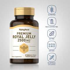 Piping Rock Royal Jelly Capsules soft gels ideal for easy swallowing and daily supplementation.