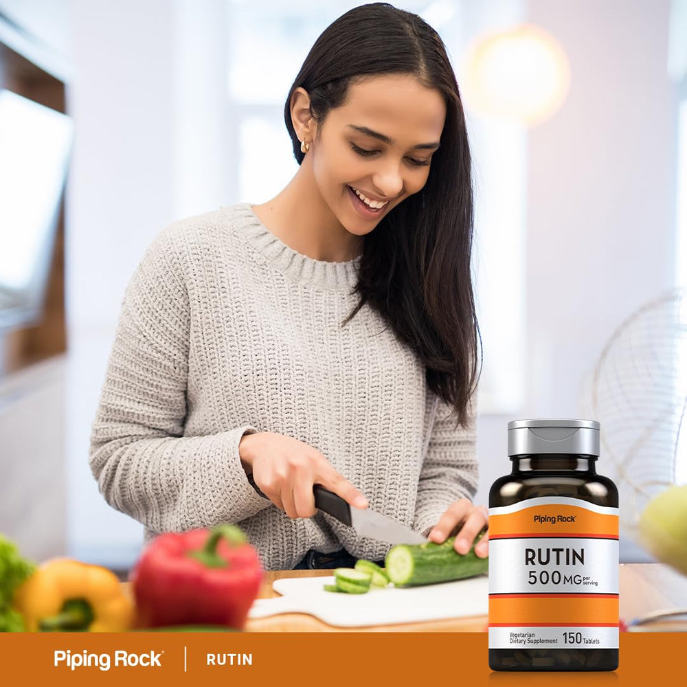 Piping Rock Rutin 500mg non-GMO gluten-free labeling for clean ingredients.
