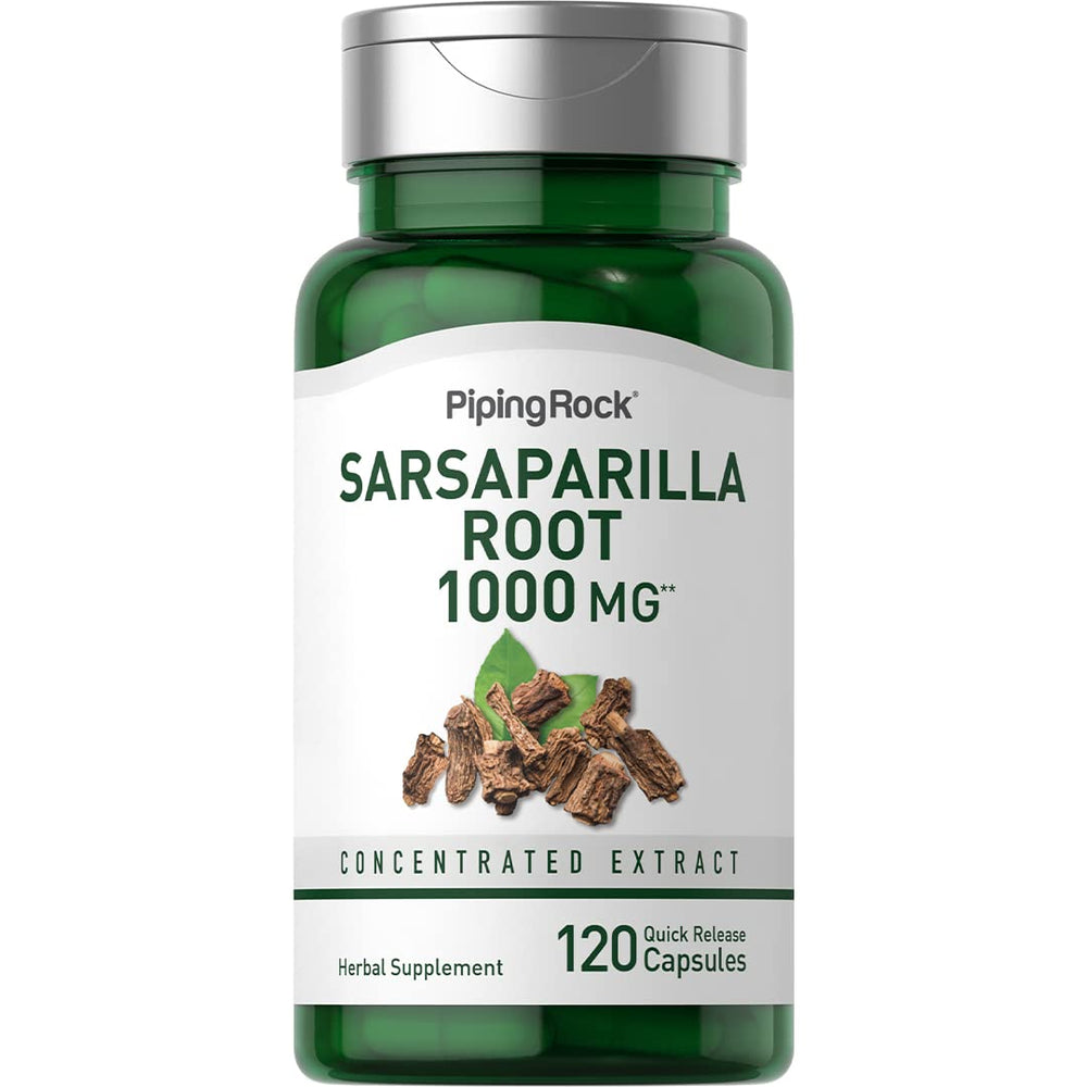 Piping Rock Sarsaparilla Root Capsules bottle for daily supplementation.