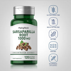 Piping Rock Sarsaparilla Root Capsules being poured for convenient use.