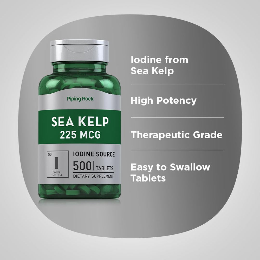 Piping Rock Sea Kelp tablets, easy swallow form for daily use.