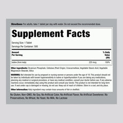Piping Rock Sea Kelp tablets, back view, label highlights non-GMO and gluten-free features.