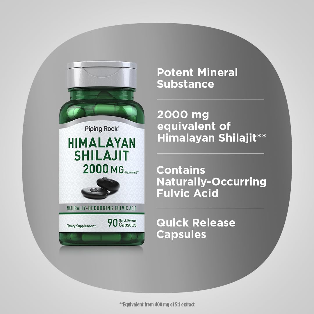 Piping Rock Shilajit dosage information on label for per-pack reference.