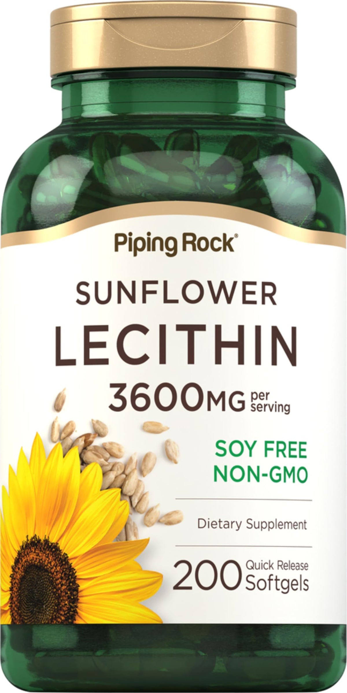 Piping Rock Sunflower Lecithin softgel bottle front for daily support.