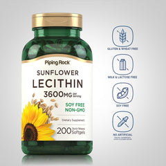 Piping Rock Sunflower Lecithin softgel bottle side with clear purity messaging.