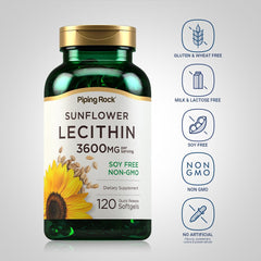 Piping Rock Sunflower Lecithin label closeup emphasizing phosphatidylcholine content.