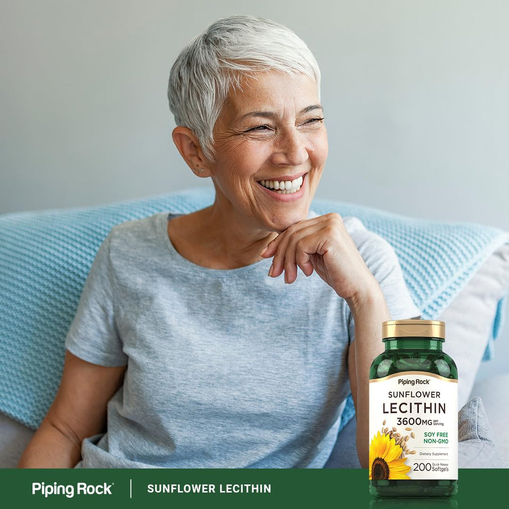 Piping Rock Sunflower Lecithin servings image illustrates 3,600 mg guidance.