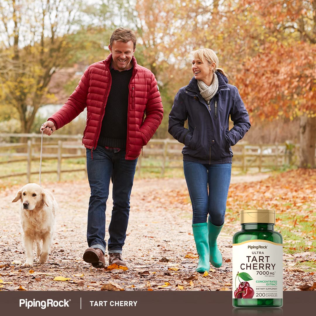 Piping Rock Tart Cherry Extract capsules 200-count bottle shows generous supply
