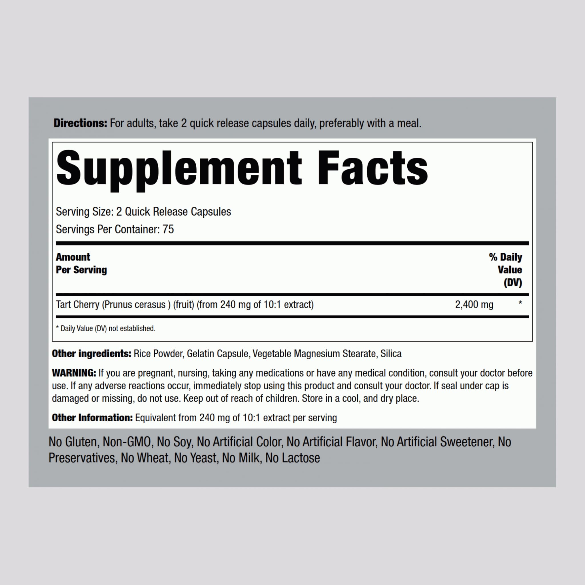 Piping Rock Tart Cherry Extract capsules ready for fast release on busy days.