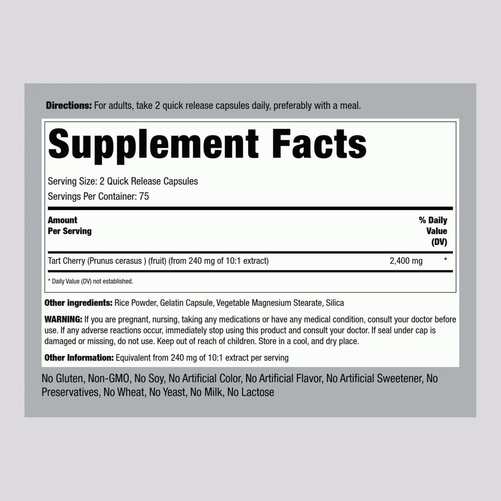 Piping Rock Tart Cherry Extract capsules ready for fast release on busy days.