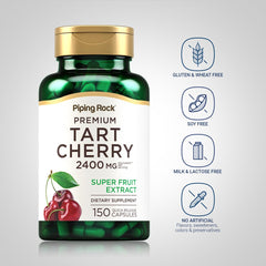 Piping Rock Tart Cherry Extract label front highlighting premium, non-GMO formula.
