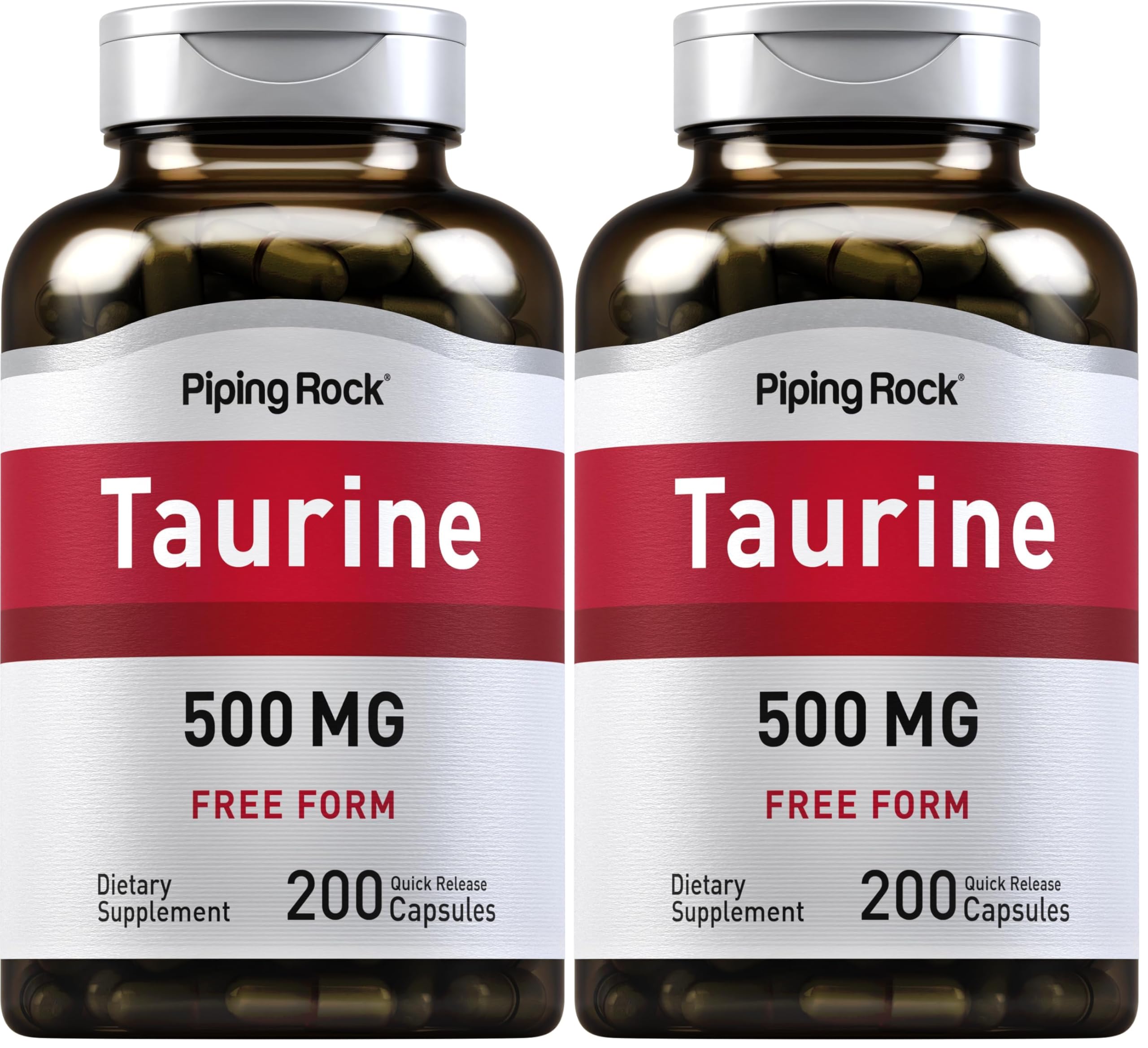Piping Rock Taurine bottle, 500 mg capsules, for convenient daily use.