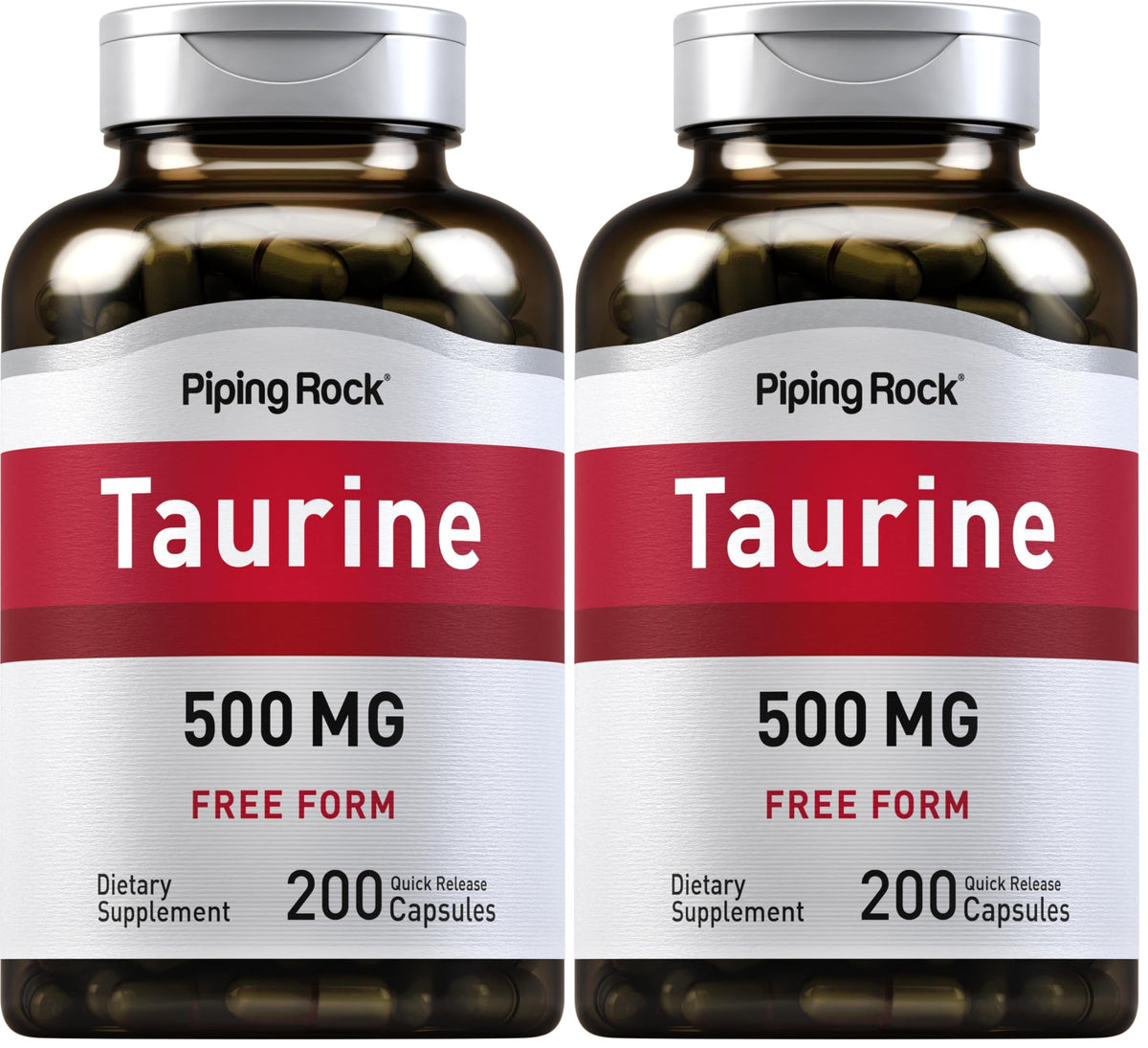 Piping Rock Taurine bottle, 500 mg capsules, for convenient daily use.